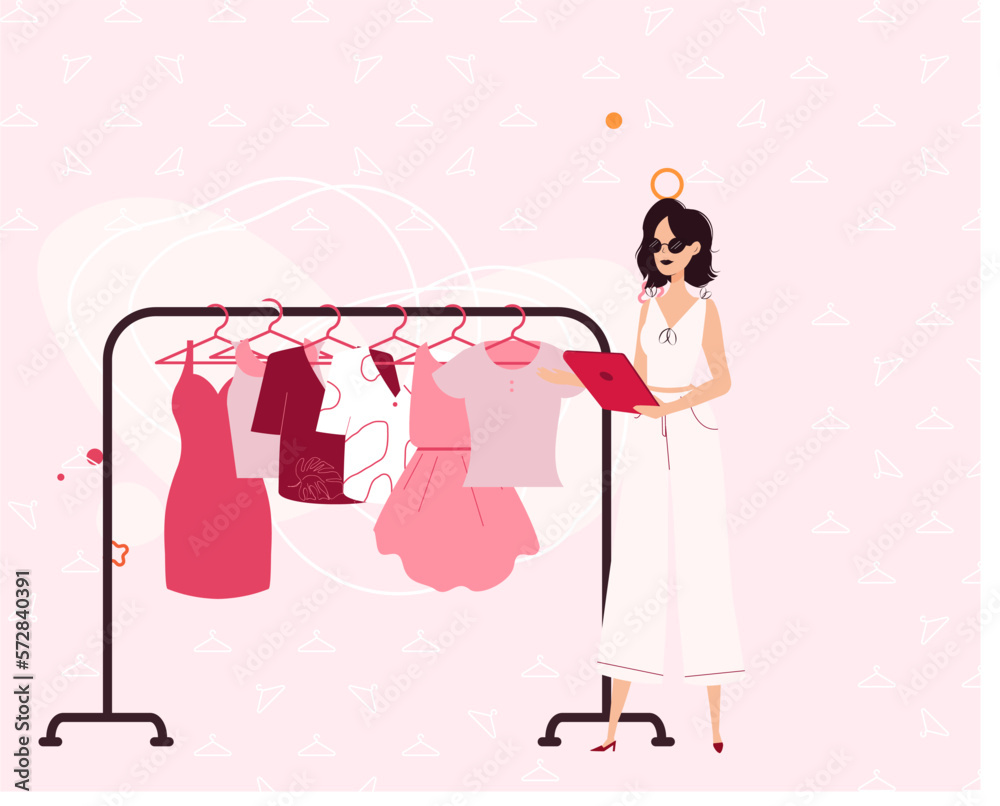 vector illustration of a woman shopping in a boutique vector illustration of a woman shopping in a boutique