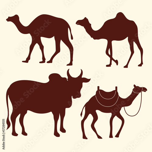 set of camels silhouettes