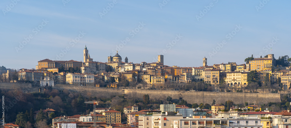 Bergamo, Italy. Amazing aerial landscape of the old town and the lower city. Bergamo one of the beautiful city in Italy. Famous touristic destination
