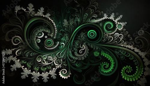 Saint Patrick s Day Geometric Shapes with Fractal patterns and Dark color palette   A Beautiful Unique Colorful and Bold 3D Rendering Wallpaper Template for Celebration  generative AI 