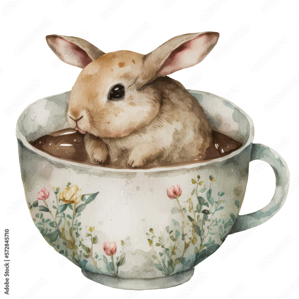 bunny in teacup watercolor Stock Illustration Adobe Stock