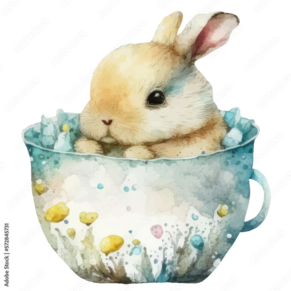 bunny in teacup watercolor Stock Illustration Adobe Stock