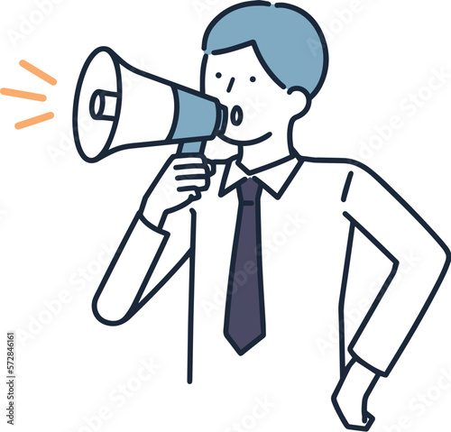 拡声器を持って話す男性　シンプルイラスト