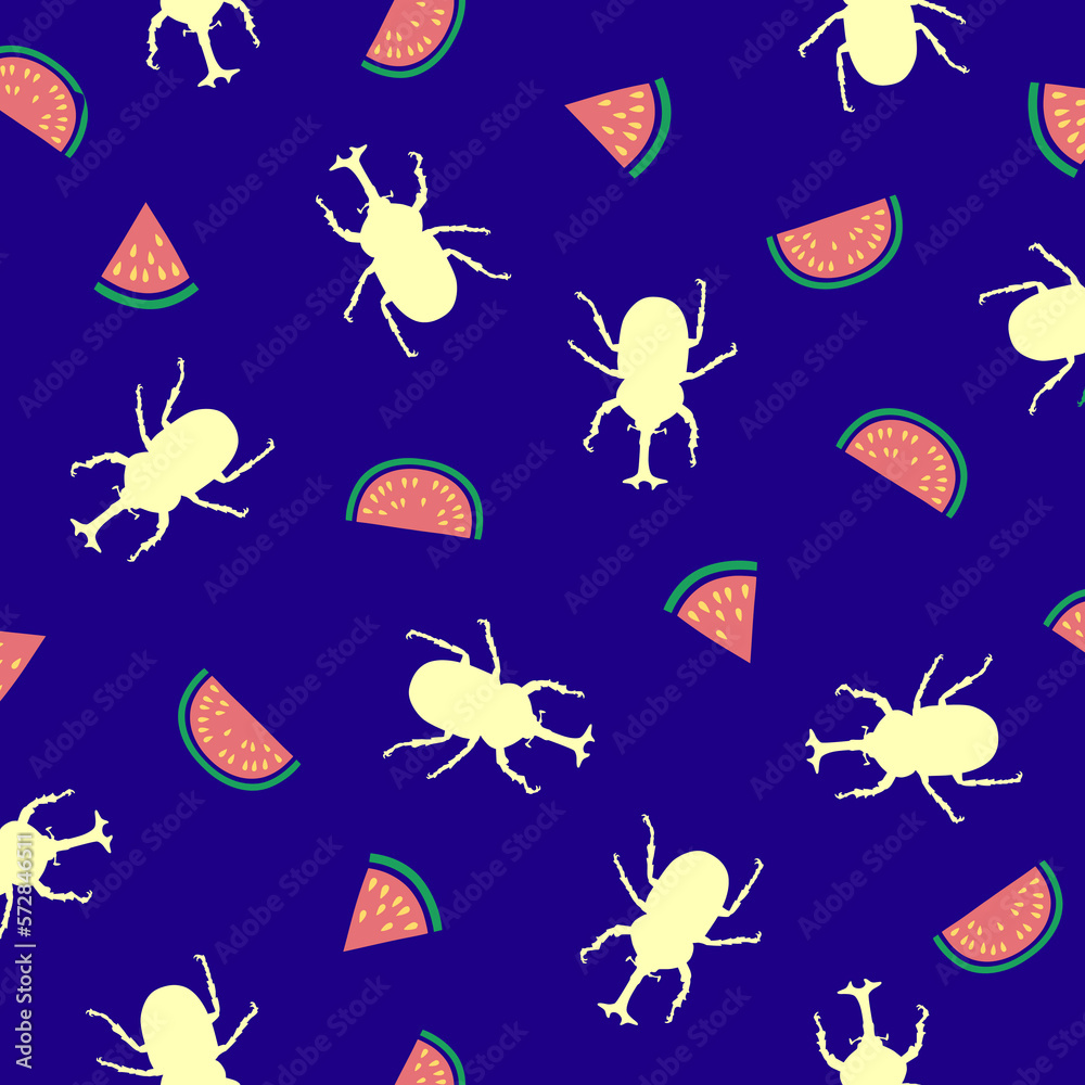 Japanese style pattern of beetle and watermelon,,