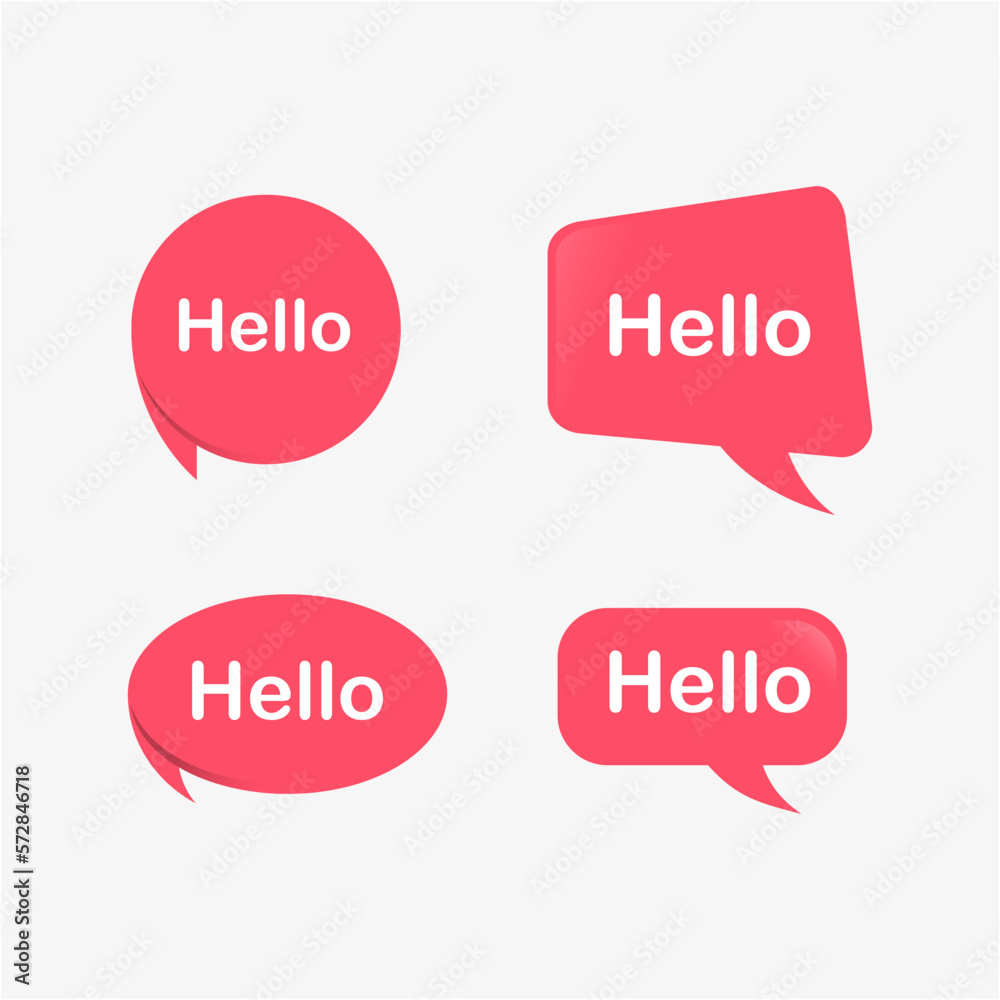 Hello Bubble, Red Speech Message. Hello Speech Message Text Hello in Flat Vector