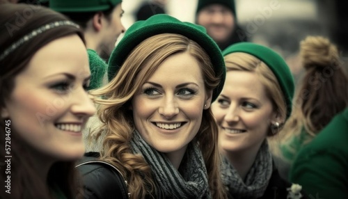 Beautiful Saint Patrick's Day Parade Celebrating Diversity Equity and Inclusion: Irish Women in Festive Green Attire Celebration of Irish Culture and Happiness (generative AI)