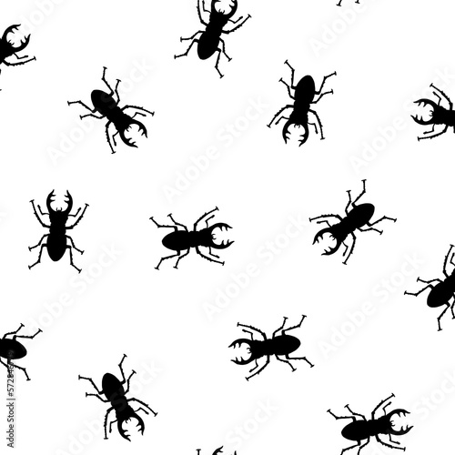 Seamless pattern with simple silhouettes of stag beetles, © daicokuebisu