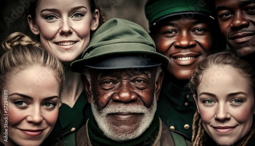 Beautiful Saint Patrick's Day Parade Celebrating Diversity Equity and Inclusion: Multiracial Men and Women in Festive Green Attire Celebration of Irish Culture and Happiness (generative AI) © Get Stock