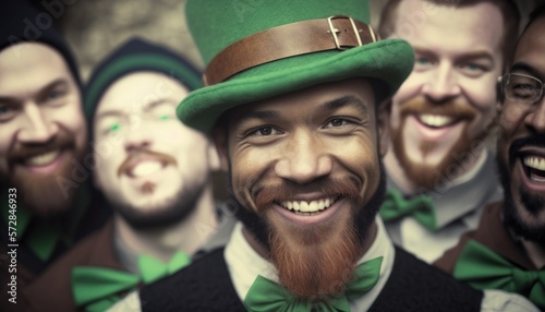 Beautiful Saint Patrick's Day Parade Celebrating Diversity Equity and Inclusion: Multiracial Men in Festive Green Attire Celebration of Irish Culture and Happiness (generative AI)