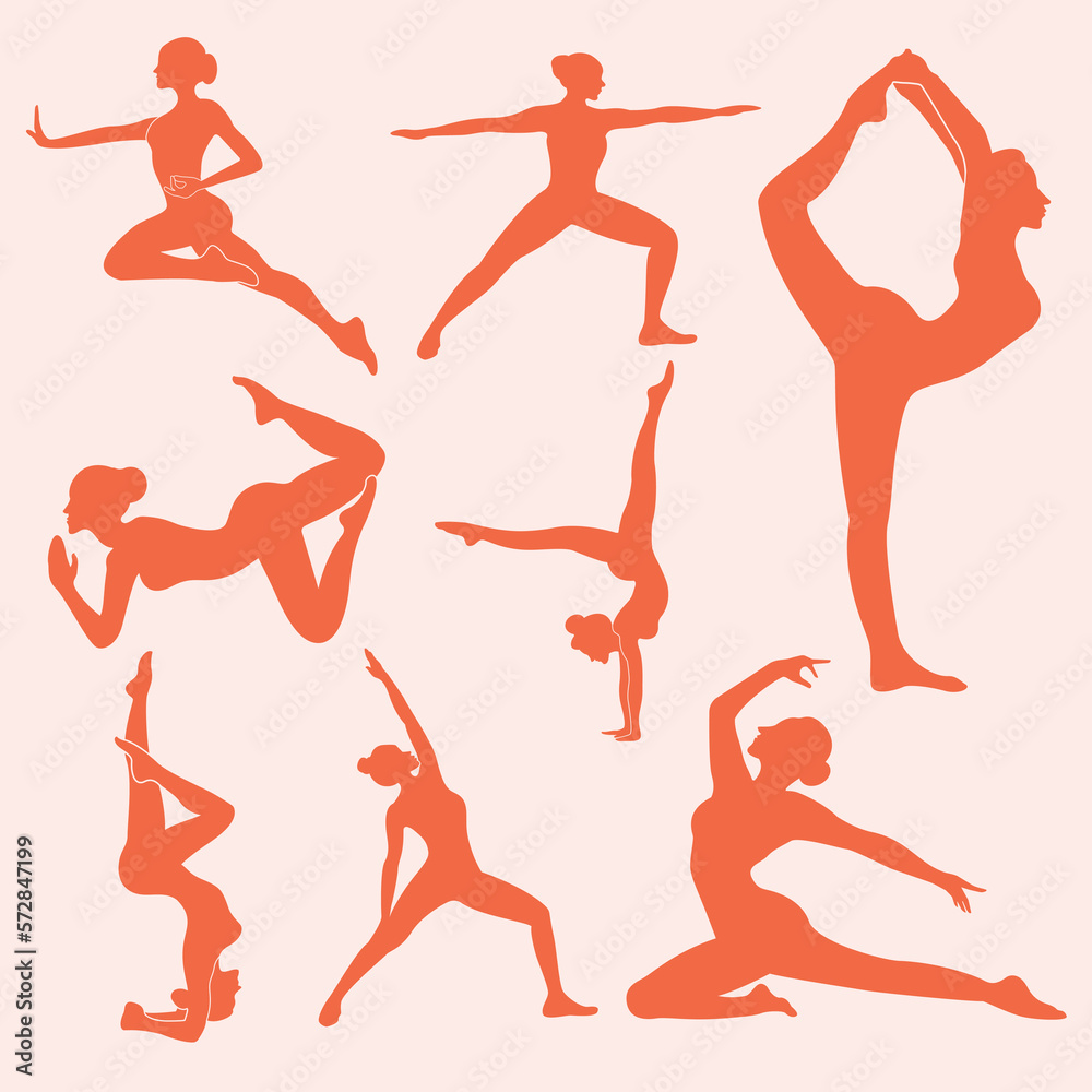 girl yoga pose silhouettes