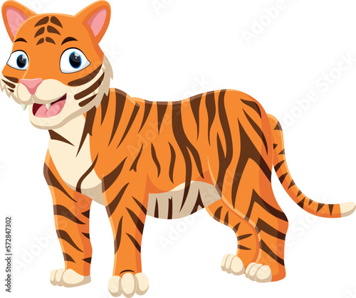 Fototapeta Naklejka Na Ścianę i Meble -  Cartoon cute tiger, isolated on white background