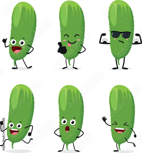 Green cucumber vegetables cartoon characters