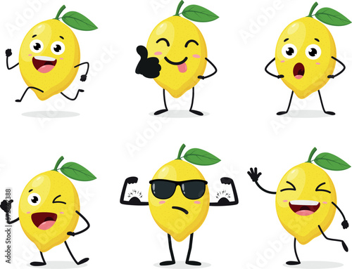 Set of cute lemon cartoon characters
