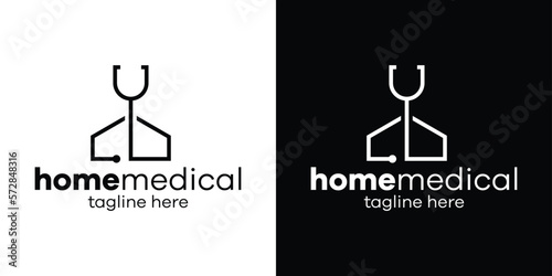 logo design line home and stethoscope health care