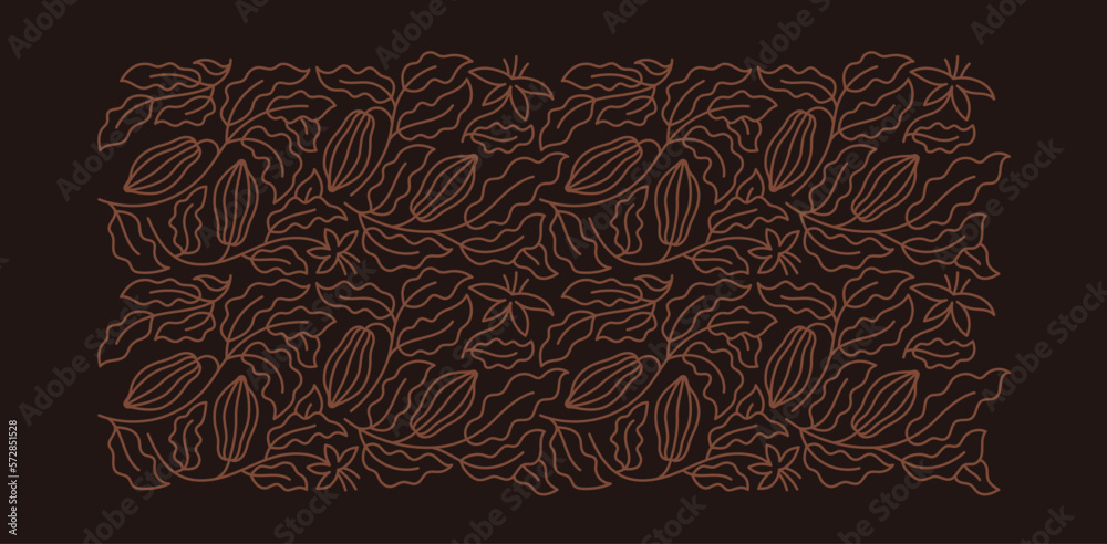 Cocoa background. Chocolate pack design element. Floral ornament. Beans ...