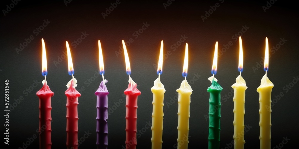 birthday candles in a row isolated with copy space background. birthday candles in a row isolated with copy space background.