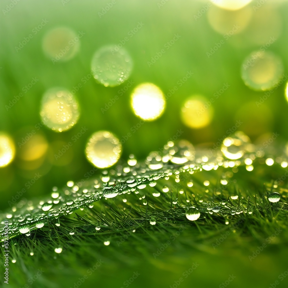 dew drops on the grass, dawn, fantasy, generated in AI