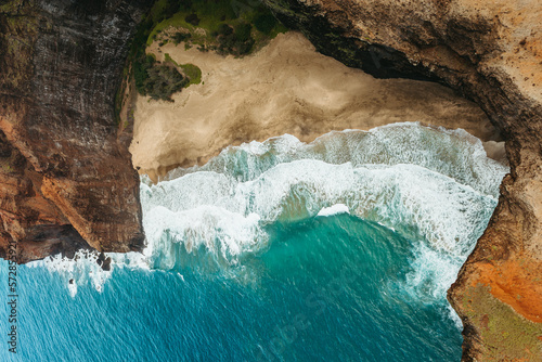 Tropical Beach with waves in Kauai