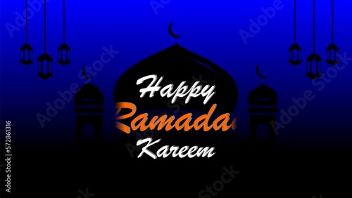 Happy ramadan kareem with mosque simple animation gradient blue black background