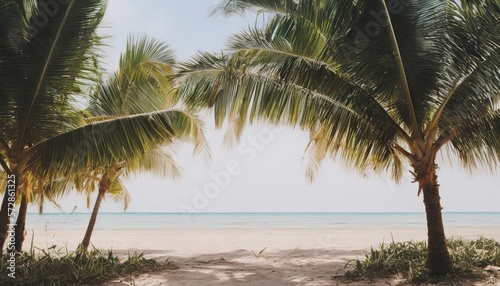 Coconut Palms on the Seaside: Retro Summer Beach Photography Background" Generative AI