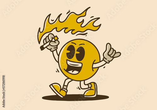 The ball mascot character holding a cigarette