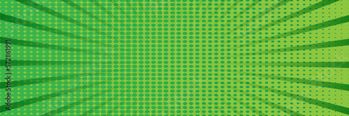 Green pop art comic background. For speech bubble, message, text, book, cartoon cover, magazine. Cartoon halftone vintage backdrop. Retro pattern background for comic text. Sunburst background, vector