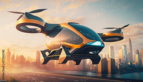 Passenger AAVs and the Future of Urban Air Mobility  A Futuristic Cityscape  AI Generative
