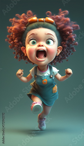 excited girl wearing overalls 3D character created with generative ai 