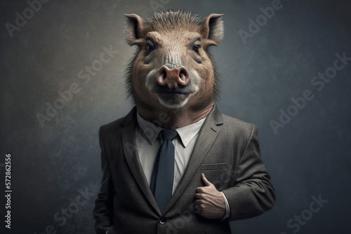 A illustration of an animal wearing a suit, symbolizing professionalism and business acumen in a unique and playful way. AI generated. © ankreative