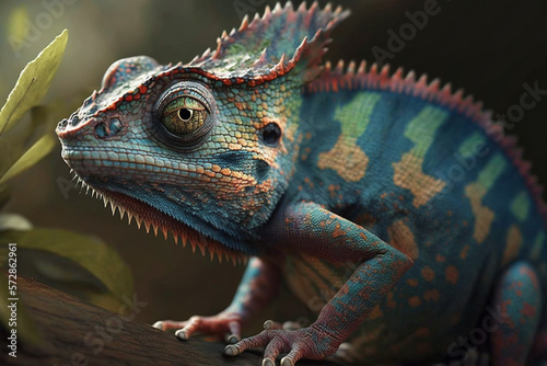 A realistic illustration of a close-up chameleon  symbolizing adaptability. AI generated.