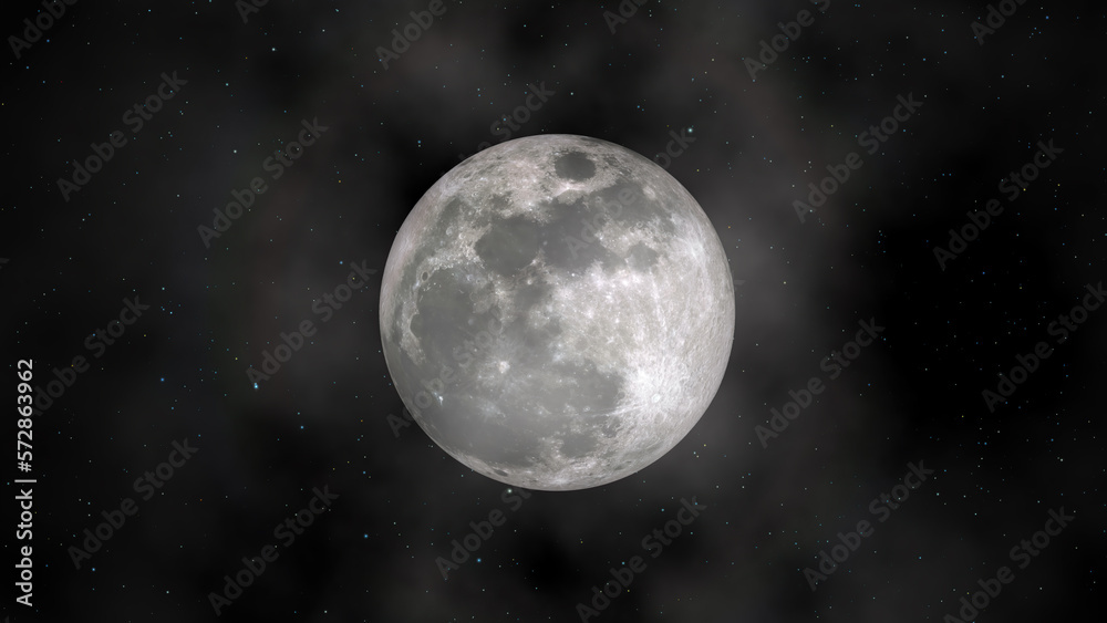 3d rendering of full moon with star backgroud