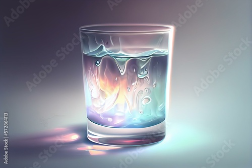 glass of water, luminous, white background, dreamy mood, cartoon style AI Generated photo