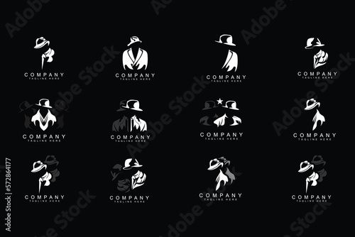 Detective Man Logo Design, Mafia Detective Fashion Tuxedo And Hat Illustration Vector, BlackMan Businesman Icon
