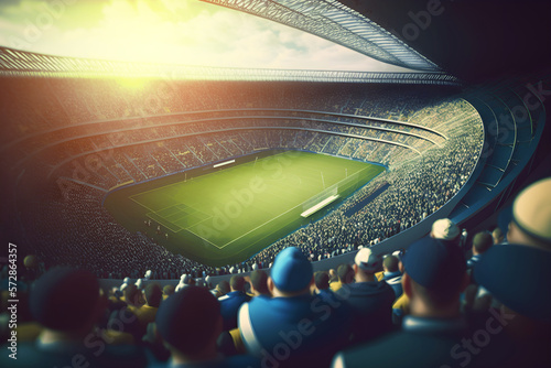 Cinematic soccer ground with stadium full of supporting fans, Sports Background, Vibrant Soccer Stadium with Crowded Fans and Supporters, generative ai, Soccer Fans Celebrating with cheers