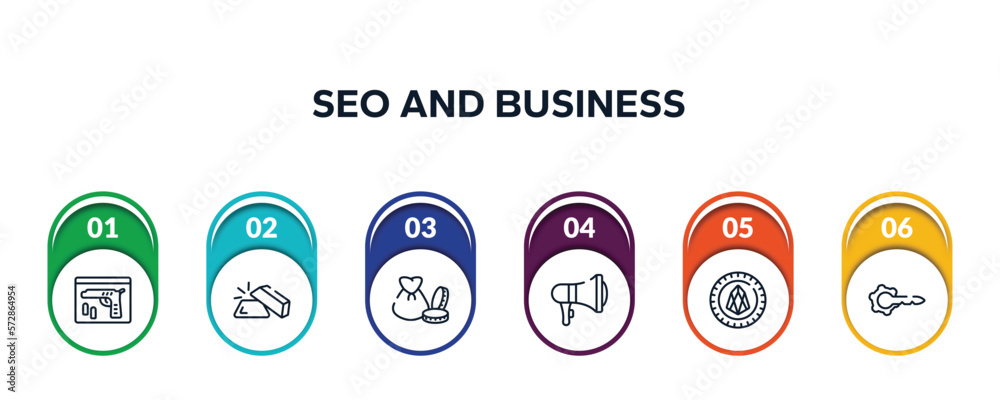 seo and business outline icons with infographic template. thin line icons such as evidence, gold ingot, capital, bullhorn, null, keyword vector. seo and business outline icons with infographic template. thin line icons such as evidence, gold ingot, capital, bullhorn, null, keyword vector.