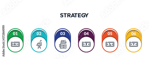 strategy outline icons with infographic template. thin line icons such as electrical appliances, annonymous, analytic, criminal, smartphones, jigsaws vector. photo