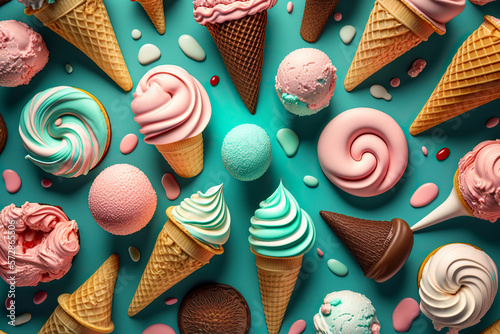 Ice cream background. Generative AI.