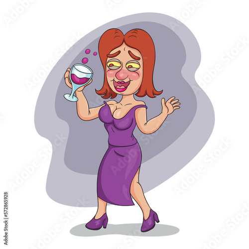 Cartoon drunken woman at party, illustration vector 