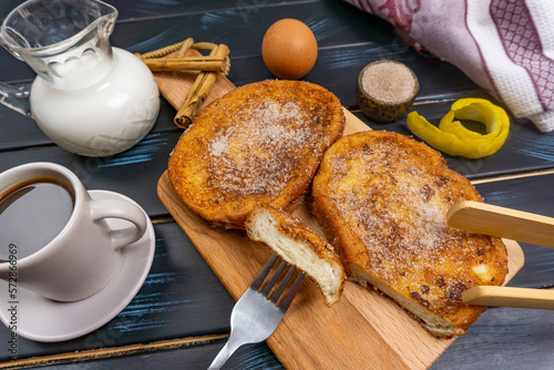 torrijas with coffee, milk and eggs, a typical Easter dessert. photo