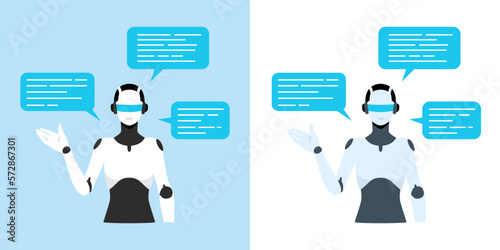 Vector illustration of a robot chatting, talking and guiding with artificial intelligence.