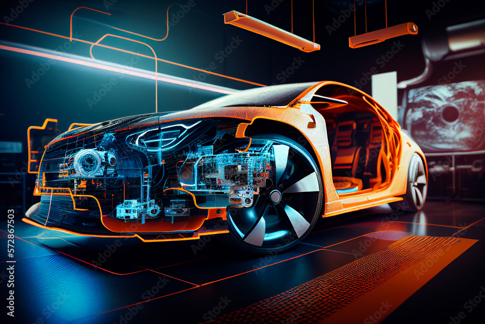 Group of Automobile Design Engineers Working in Virtual Reality 3D