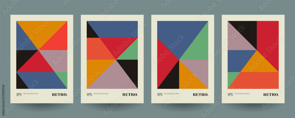 Retro graphic design covers. Cool vintage jigsaw patterns. Eps10 vector.