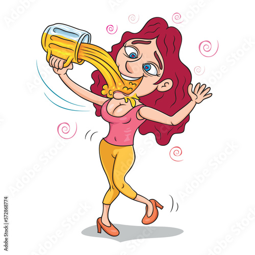 Cartoon woman drinking beer, illustration vector 