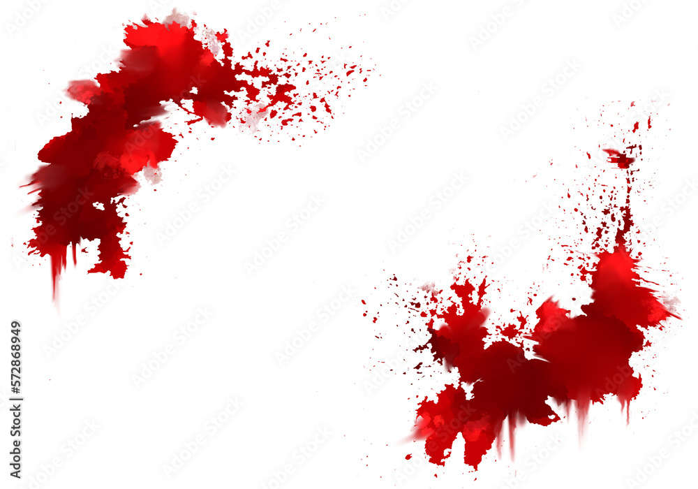 horror illustration abstract red paint splash, blood stain isolated on blank space. corner frame design.