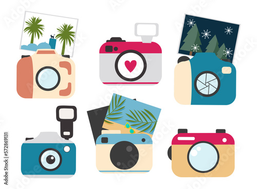 Flat vector set of photocamera illustrations.
