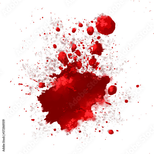horror illustration abstract red paint splash, blood stain isolated on blank space.