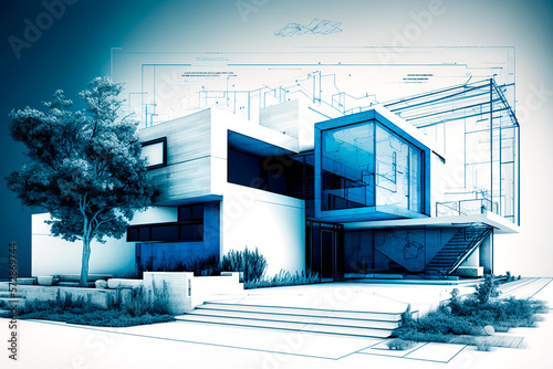 Diseño arquitectónico de casa moderna con fondo blanco photo