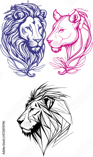 Fototapeta Naklejka Na Ścianę i Meble -  Logo, icon image of a lion with a family