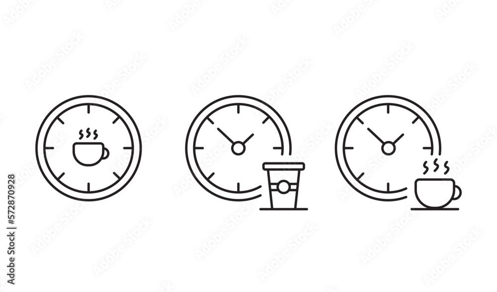 Coffee time icon vector, cup clock symbols Coffee Break for button logo