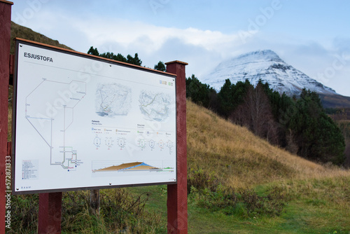 Information sign showing different walking tracks at Mount Esja, Kjalarnes, Iceland photo